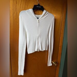 American Eagle White Ribbed Zip-Up Hoodie